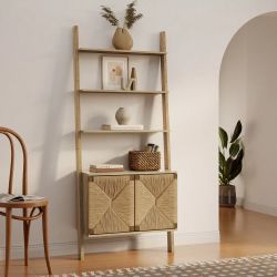 Kaia rope & wood finish etagere bookcase with 2-door cabinet ，IF2222