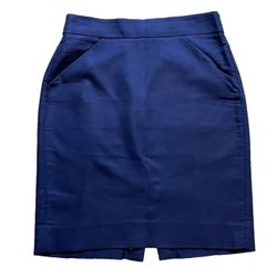 J. Crew 37415 Navy Blue Double-Serge Cotton Kick Pleat Short Pencil Skirt 00