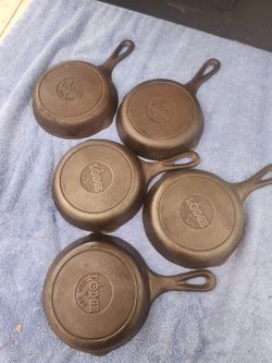 5- Lodge 6.5” Cast Iron Pans, 3SK, Made in USA, pre-owned