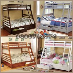 Twin/Full Gray Bunk bed w. Drawers & Ortho Mattresses Included