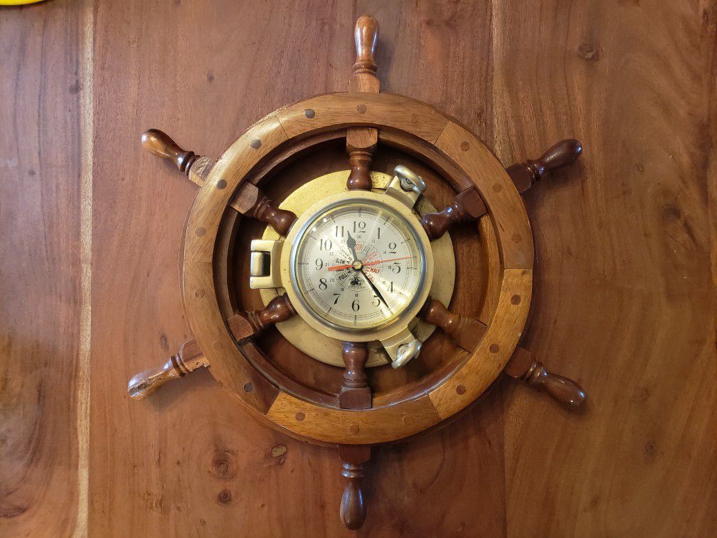Ship's clock. Vintage brass and wood.