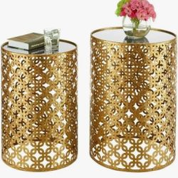 Round Gold Nested Tables with Mirror Tops