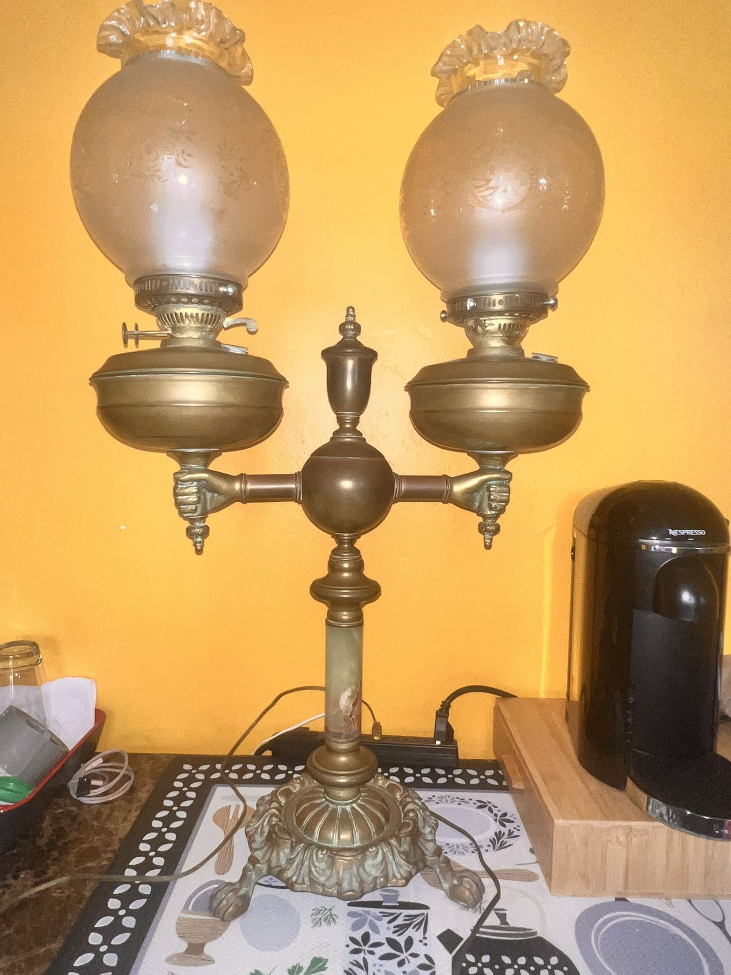 Vintage Electric Victorian Lamp – Dual Frosted Glass Globes – Works Perfectly 