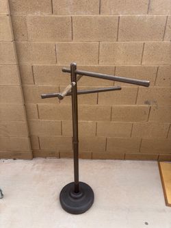 Outdoor pool spa hot tub cold plunge towel rack stand adjustable arms water filled base. ABS plastic
