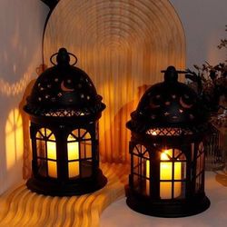 JHY design (2) Black Decorative Vintage Style hanging Lanterns 8.5” H 