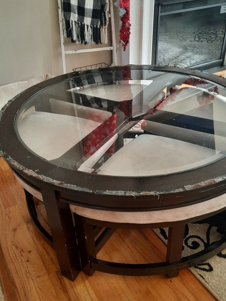 Coffee Table with 4 Pull-Out Stools