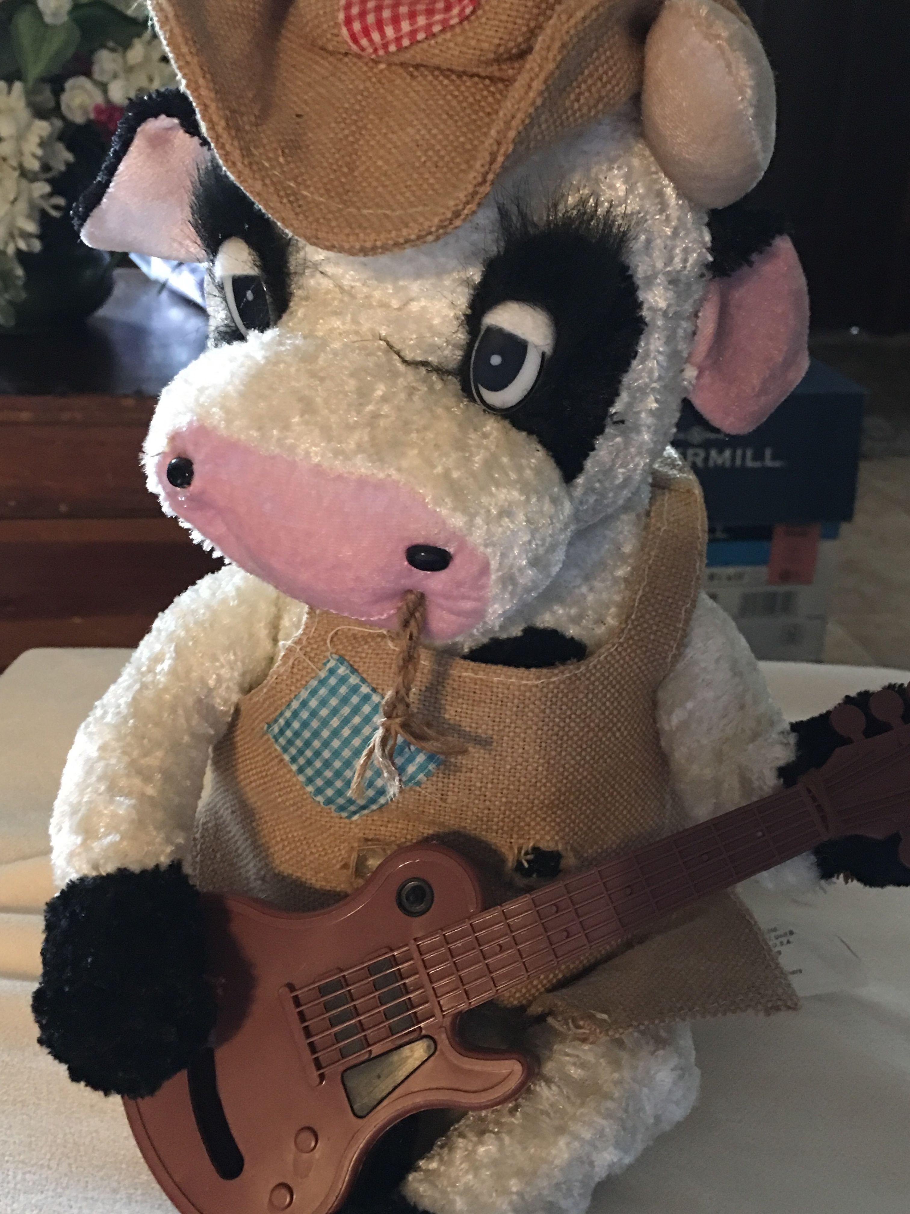 Western Stuffed Cow With Guitar.