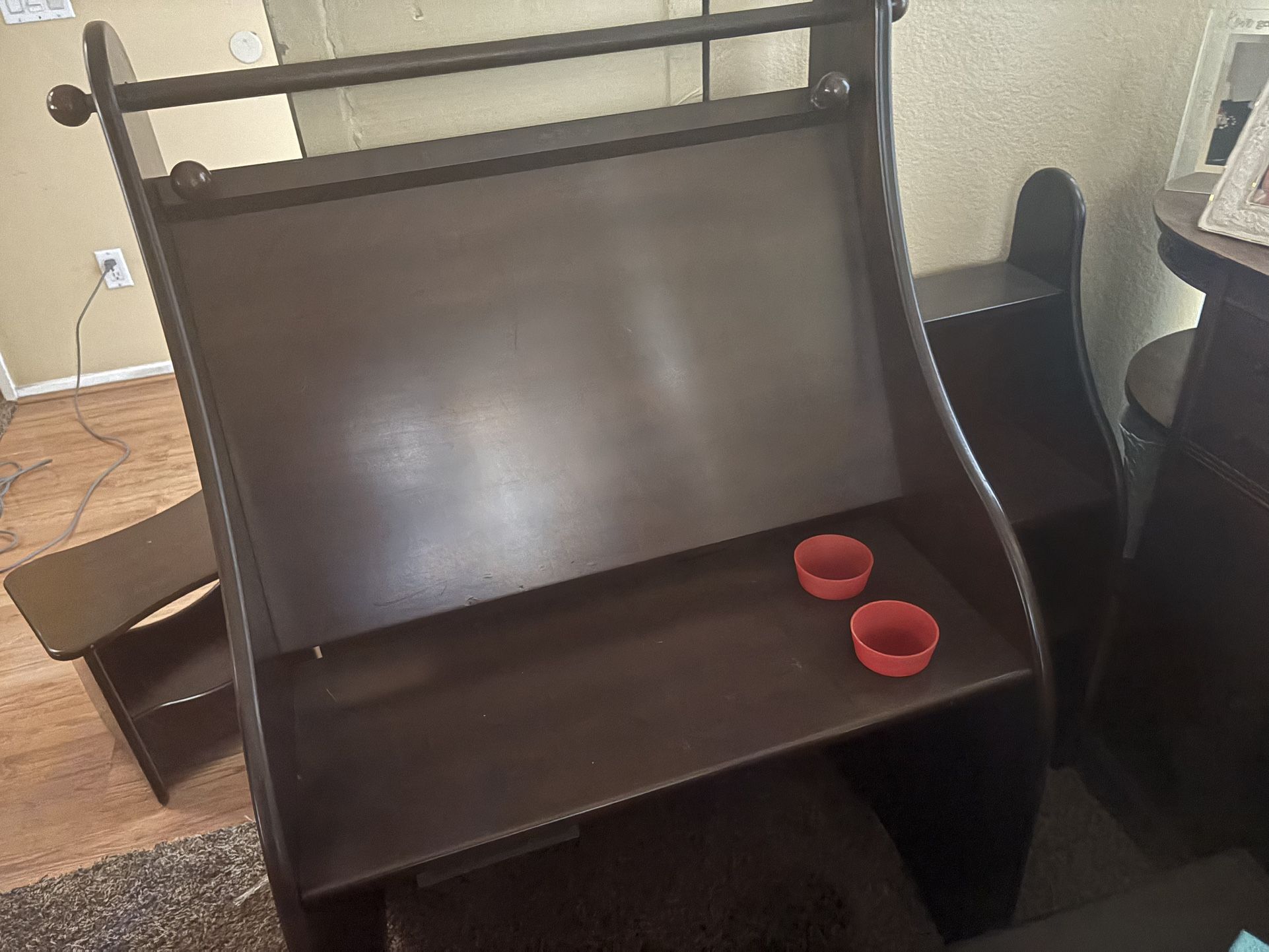 Children Desk with Attached Book Case And Sitting Stool