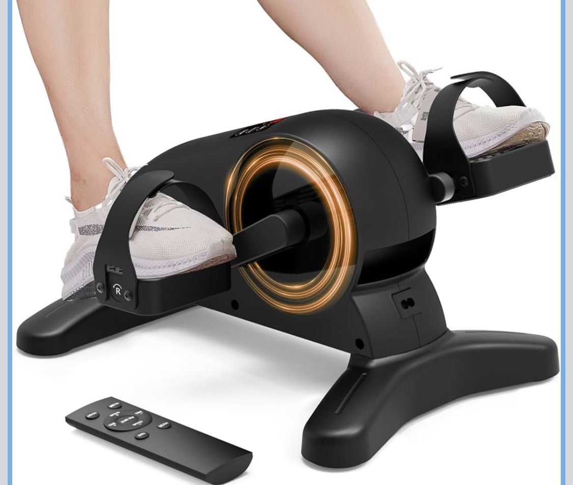 Brand New Mini Under Desk Exercise Bike Pedal Exerciser, Motorized Setting Bike Pedal Exerciser Leg/Arm Cycle for Senior, Physical Therapy, with 12 Ad