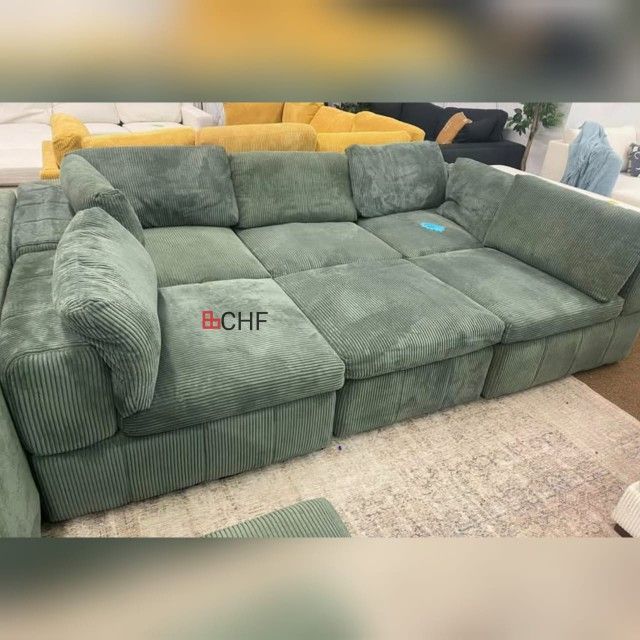 Green Corduroy Living Room Modular Sectional Sofa
