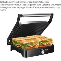 Panini Press Grill Indoor Sandwich Maker with Temperature Setting, 4 Slice Large Non-stick Versatile Grill, Opens 180 Degrees to Fit Any Type or Size 