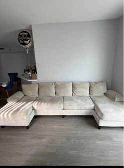 Cream Corduroy U-Shape Sectional Sofa