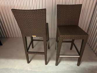 Set of 2 Brown Wicker Bar Stools