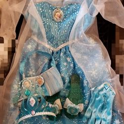 Sale $39! Elsa Dress Up/ Costume With Shoes,purse, Gloves & (2) Tiaras