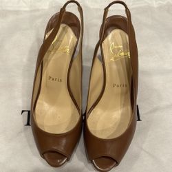 Cognac Christian Louboutin Sling Back Peep Toe Heels Sz 36(5.5us)