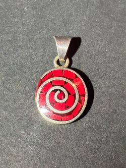 925 Sterling Coral Mosaic Inlay Swirl Pendant