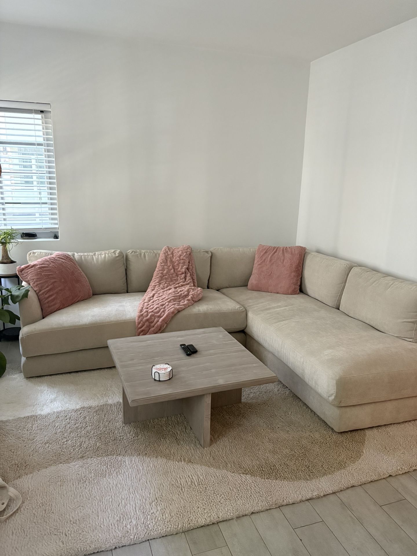West Elm Haven 106" Right Bench Cushion 2-Piece Bumper Chaise Sectional, Standard Depth, Distressed Velvet, Sand