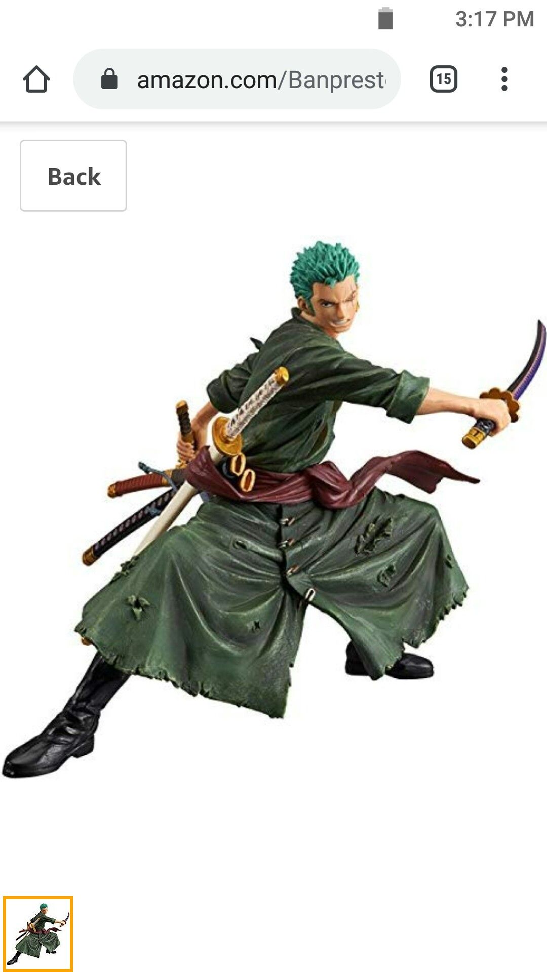 Banpresto One Piece Modeling Story Roronoa Zoro Special Color Version Anime Figure