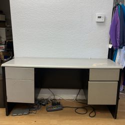 Gray And Black Media Computer Office Desk With Drawers - Must Go ASAP!