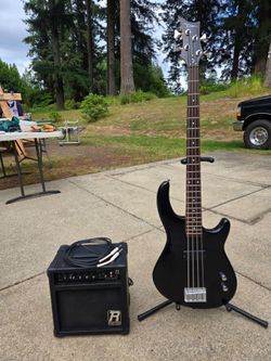 Dean 4 string bass guitar and amp