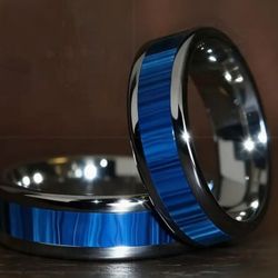 Men's Women's 8mm Titanium Blue Marble Textured Comfort-Fit Engagement Wedding Band 12