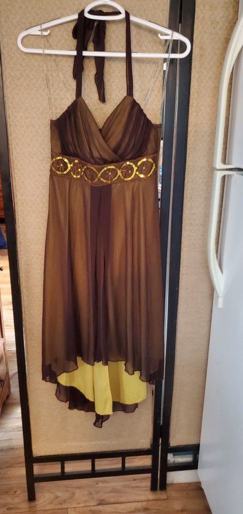 Brown and yellow dress with sequins