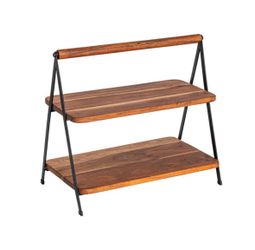 Storied Home Acacia Wood 2-tier Serving Stand