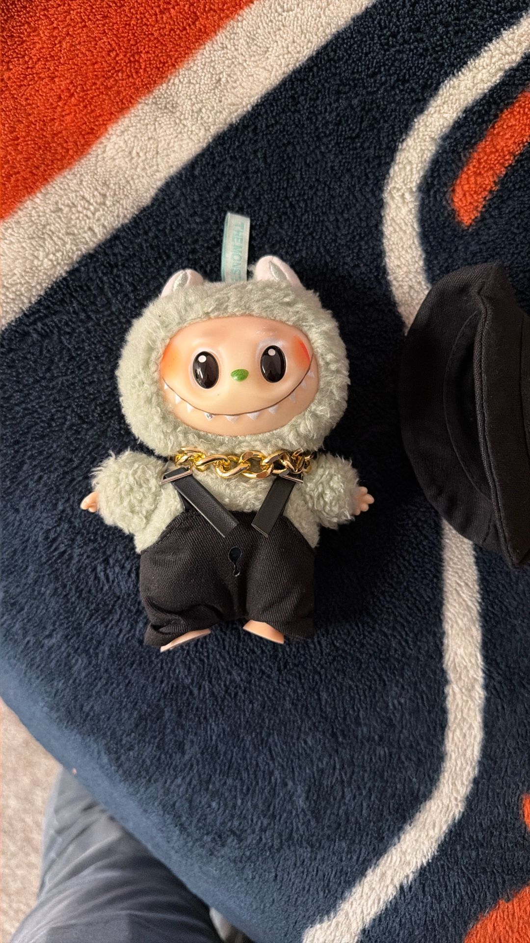 POP MART Labubu The Monsters Plush Vinyl Doll Green Fuzzy Hood Gold Chain Authentic