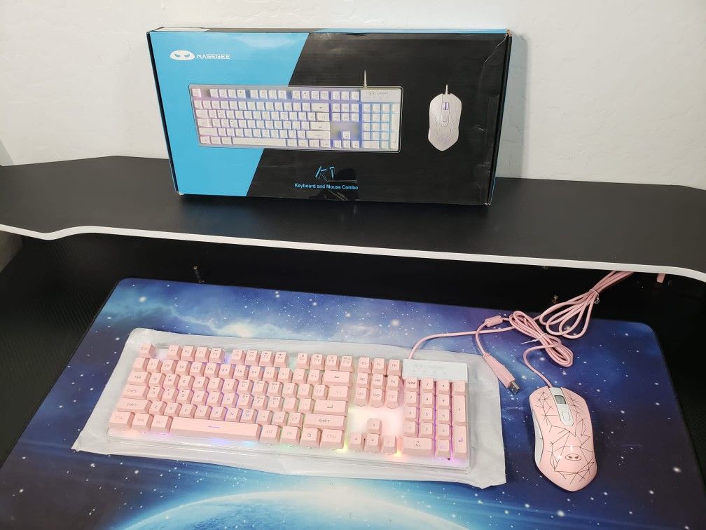 New MageGee Gaming Keyboard and Mouse Combo, K1 RGB LED Backlit Keyboard W/ 104 Keys Computer PC Gaming Keyboard for PC/Laptop (Pink)