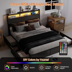 Twin Size Bed Frame with 4 Storage Bed, Dark Grey,Twin