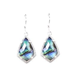14k white gold plated Silver Blue Green Abalone faceted dangle teardrop earrings