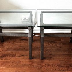 2  Metal Frame Glass Top End Tables 