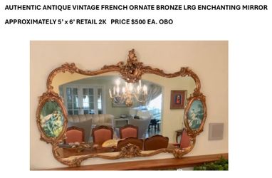 ANTIQUE VINTAGE FRENCH ORNATE BRONZE MIRROR