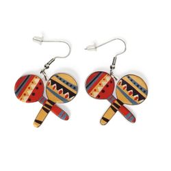 Maracas Earrings Mexican Music Acrylic 3” drop Cartoon Happy Festive