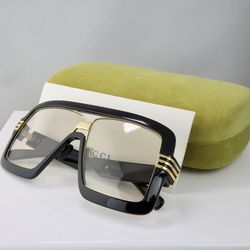 Gucci Square Oversized Sunglasses in Gold With Yellow Lens