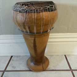 Vintage Handmade Wood/ Snake Skin Drum. Pre Owned w/ Patina. 11” Tall.