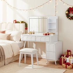 Aalena 40“ Modern Vanity Table Set with LED Lighted Mirror, Black or White