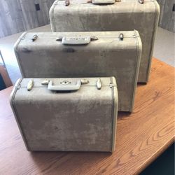 Vintage Samsonite White Marble Luggage Set