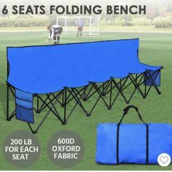 6 Seats Portable Folding Bench For Sports Camping, Blue