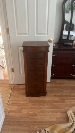 Tall Wood Jewelry Armoire with Drawers