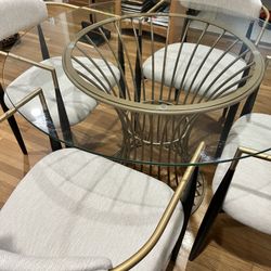 COSMOPOLITAN Westwood Modern Clear Tempered Glass Round Top Dining Table with Hourglass Gold Base