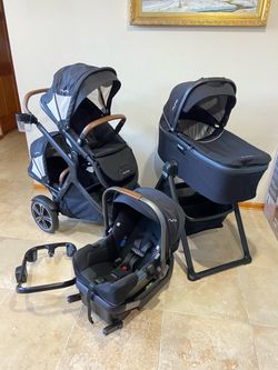 Nuna Demi Grow Next Double Stroller with Car Seat and Bassinet with Stand