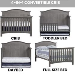 New Never Used 4 in 1 convertible crib with waterproof mattress included
