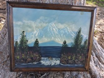 Vintage Original Mountain Scene Oil Painting  On Canvas 24 X 22”. REALLY PRETTY PAINTING!...asking $50.00