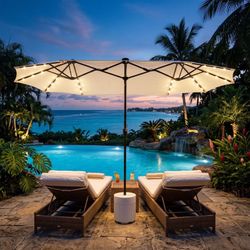 13 FT Double-Sided Patio Umbrella with Solar Lights, 36 LED Lights