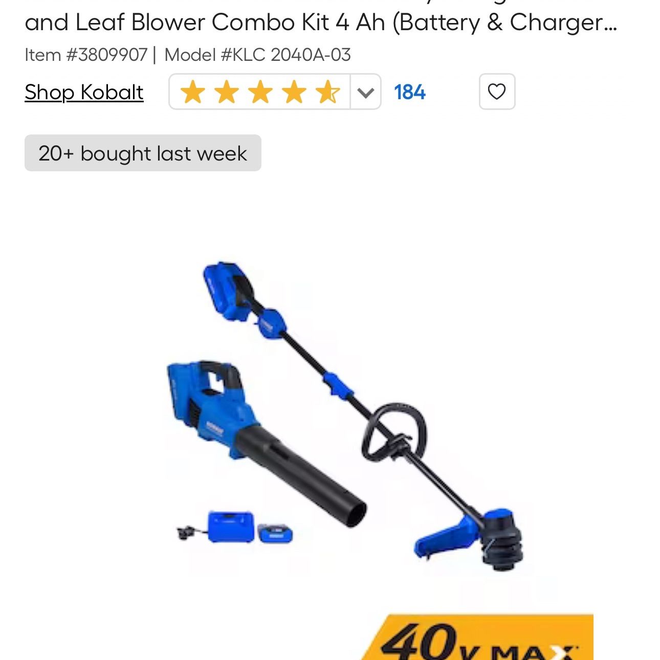Kobalt 40v trimmer blower combo hotsell