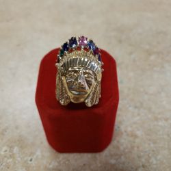 10k Yellow Gold Multistone Indian Head Ring