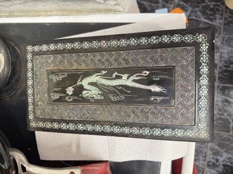Antique black and lacquer mother of pearls Asian cigarettes case and holder.