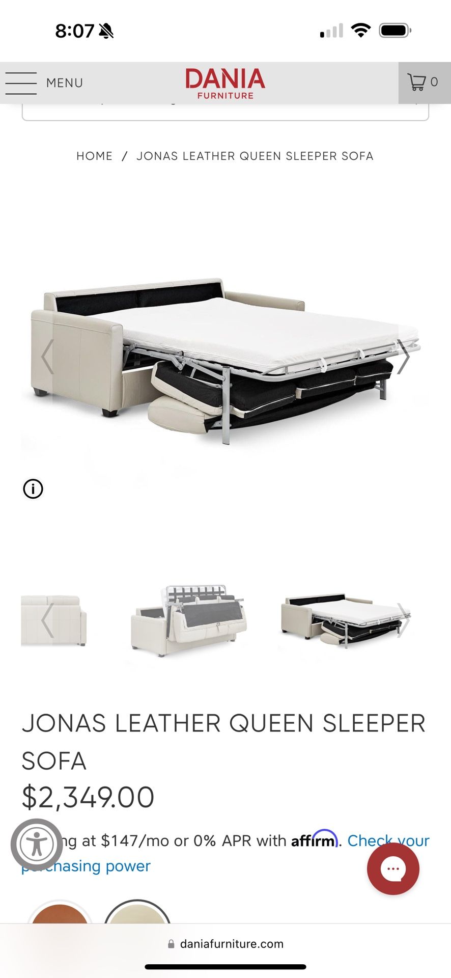 JONAS LEATHER QUEEN SLEEPER SOFA/ Dania