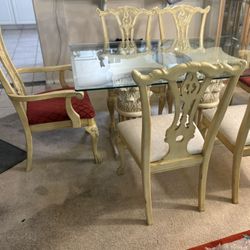 Heavy Duty Glass Large Dining Table With Six Chairs. 